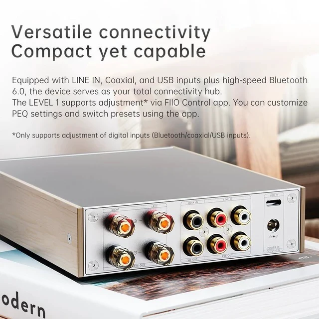Alt view image 3 of 5 - JadeAudio/ Level 1 Desktop HiFi Amplifier, 2×300W Class D Amp with Bluetooth LDAC, USB/Coax Input, Subwoofer Output, Compact Stereo Amplifier for Home Speakers (Silver(Without Adapter))