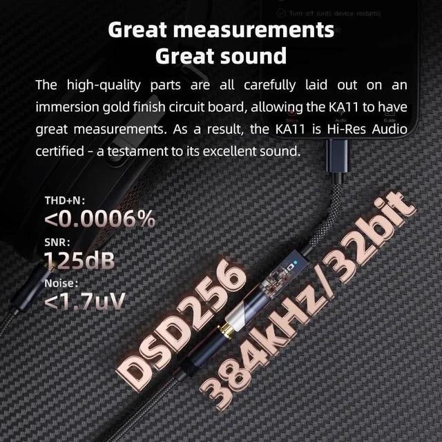 Alt view image 5 of 7 - KA11 USB C to 3.5mm Audio Adapter 32bit/384KHz, USB Type C Dongle HiFi DAC Amplifier for Android/iOS/Windows/Mac (Black, TC)