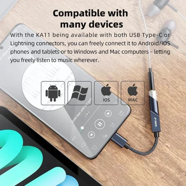Alt view image 6 of 7 - KA11 USB C to 3.5mm Audio Adapter 32bit/384KHz, USB Type C Dongle HiFi DAC Amplifier for Android/iOS/Windows/Mac (Black, TC)