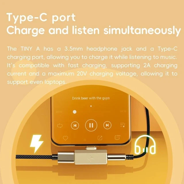 Alt view image 5 of 7 - /Snowsky Tiny Portable DAC & Headphone Amplifier, Hi-Res USB DAC, PEQ Precision Tuning, PCM 384kHz/DSD256 Decoding, Android App/Web Control (3.5mm + Type-C Dual Ports, Tiny A Vintage Gold)