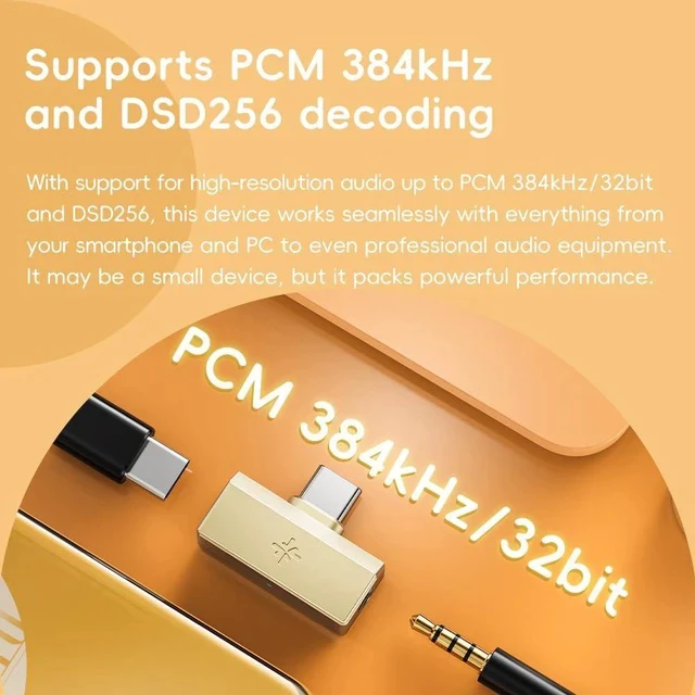 Alt view image 4 of 7 - /Snowsky Tiny Portable DAC & Headphone Amplifier, Hi-Res USB DAC, PEQ Precision Tuning, PCM 384kHz/DSD256 Decoding, Android App/Web Control (3.5mm + Type-C Dual Ports, Tiny A Vintage Gold)