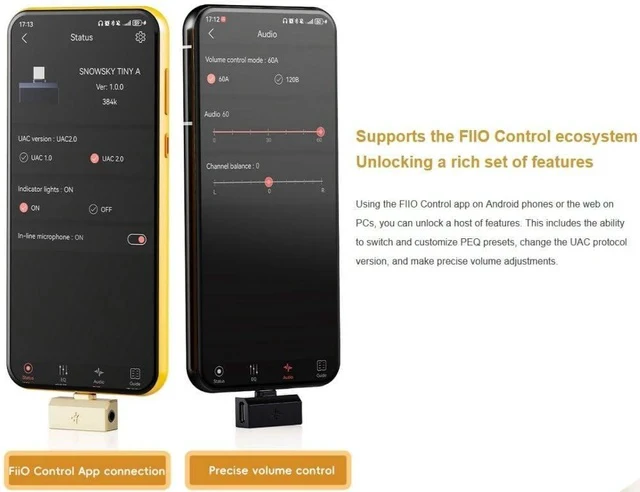 Alt view image 4 of 4 - /Snowsky Tiny Portable DAC & Headphone Amplifier, Hi-Res USB DAC, PEQ Precision Tuning, PCM 384kHz/DSD256 Decoding, Android App/Web Control,3.5mm + 4.4mm Dual Outputs(Tiny B Silver)
