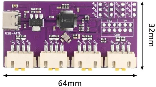 Main image of USB to 4 Channels Ways TTL Serial Port USB Type-C Interface 6Mbps CH344 CH348 Chip Communication Conversion Module