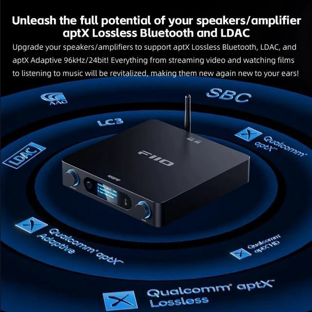 Alt view image 3 of 7 - BR15 R2R High-Resolution Bluetooth 6.0 Audio Receiver with QCC5181, aptX Lossless & LDAC, 24-Bit R2R DAC, USB/Optical/Coaxial Input, RCA/XLR Output, Wireless HiFi Upgrade for Home Audio (Silver)