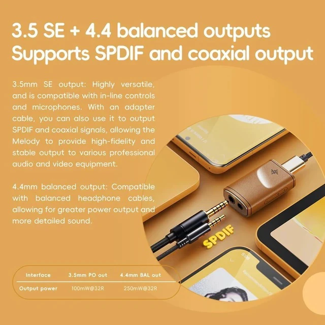 Alt view image 5 of 7 - /Snowsky Melody Headphone Amplifier Portable DAC with 4.4mm and 3.5mm Headphones Outputs Support DSD256, 10-Band PEQ for Android/iOS/Mac/Windows (Maple)
