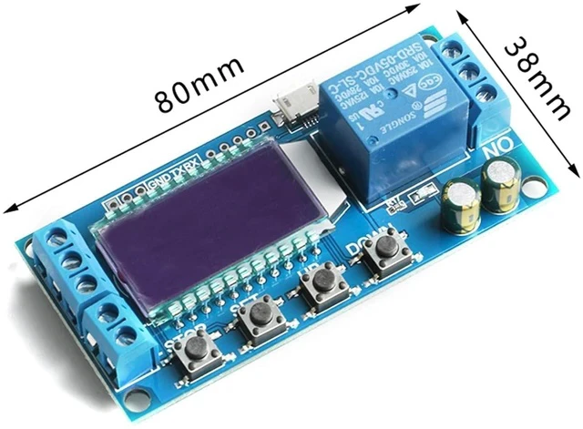 Alt view image 2 of 3 - 1-Channel Timer Delay Relay XY-LJ02 Cycle Trigger Delay Timer Switch Circuit Electronic Relay Module with LCD Display, 12V Timer Relay Delay Controller Module Support Micro USB 5V Input