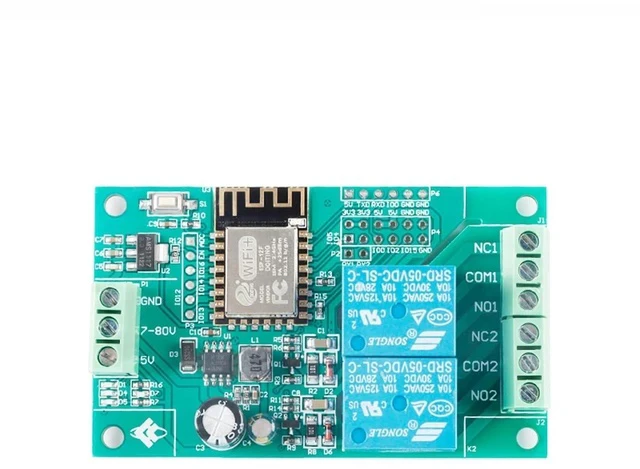 Alt view image 3 of 5 - ESP8266 Dual Relay Module, 2 Channel 10A ESP-12F Development Board for Smart Home IoT, 5V/8-80V Power Supply