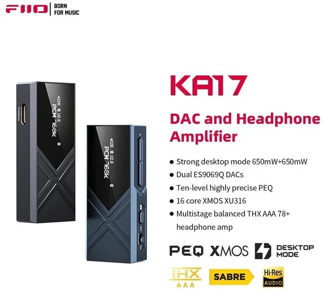 Alt view image 2 of 7 - KA17 Portable USB DAC Audio HiFi Decoder, Dual ES9069Q PCM768 DSD512 3.5/4.4mm Output for Android iOS Mac Win10 (Blue)