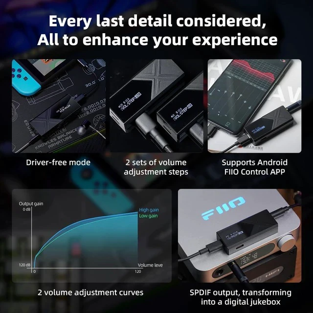 Alt view image 7 of 7 - KA17 Portable USB DAC Audio HiFi Decoder, Dual ES9069Q PCM768 DSD512 3.5/4.4mm Output for Android iOS Mac Win10 (Blue)