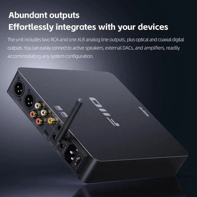 Alt view image 7 of 7 - BR15 R2R High-Resolution Bluetooth 6.0 Audio Receiver with QCC5181, aptX Lossless & LDAC, 24-Bit R2R DAC, USB/Optical/Coaxial Input, RCA/XLR Output, Wireless HiFi Upgrade for Home Audio (Black)
