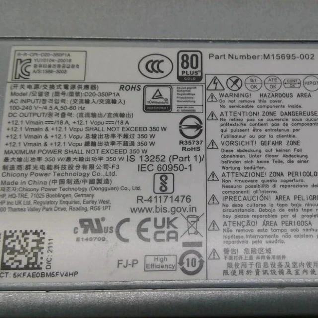 Alt view image 4 of 5 - M15695-001 M15695-002 D20-350P1A for H P 280 288 G9 350W PSU Power Supply