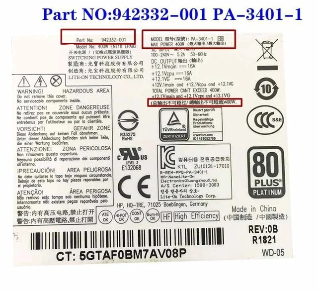 Alt view image 3 of 4 - PSU for H P 600 800 G3 G4 G5 400W Power Supply PA-3401-1 PA-3401-1HA PA-3401-2HA PA-3401-6HY