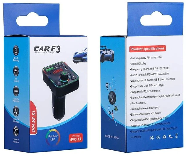 Alt view image 7 of 7 - F3 Car Bluetooth MP3 Player FM Transmitter, U-Disk Music Player, PD Fast Charger, Hands-Free Call Receiver