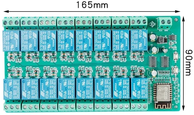 Alt view image 3 of 3 - ESP8266 24V Relay Module, 16 Channel 10A ESP-12F Development Board for Smart Home IoT, DC24V Power Supply