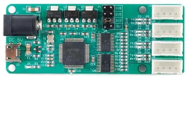 Alt view image 3 of 4 - FT4232-4TTL USB to 4-Way TTL Module UART Serial Port Module LED Indicator Micro USB COM Interface 12Mbps FT4232HL 5V 3.3V 2.5V 1.8V