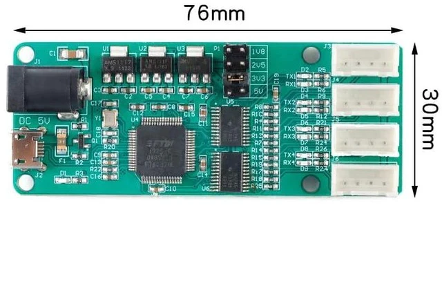 Alt view image 4 of 4 - FT4232-4TTL USB to 4-Way TTL Module UART Serial Port Module LED Indicator Micro USB COM Interface 12Mbps FT4232HL 5V 3.3V 2.5V 1.8V