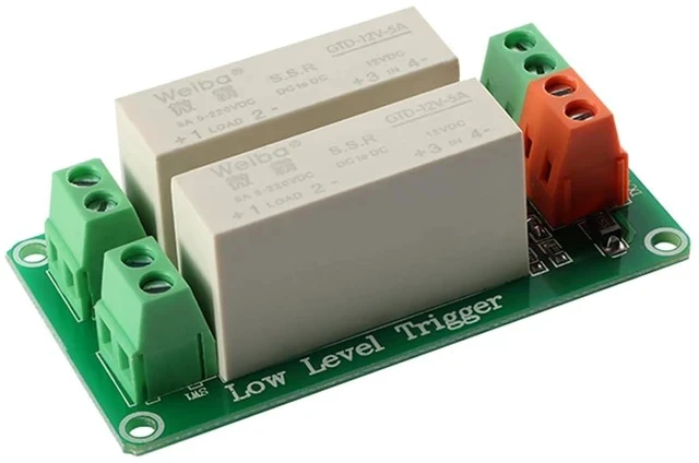 Alt view image 2 of 3 - 12V 2 Channel Solid State Relay Module, Low Level Trigger, 5A DC Control for Raspberry Pi