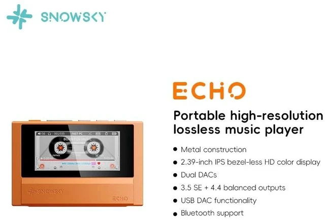 Alt view image 2 of 7 - Echo 4G Hi-Res Digital Audio Player, Dual DAC Bluetooth Music Player, 4.4mm Balanced Output, Color Screen, Portable DAP (SkyBlue 4G)