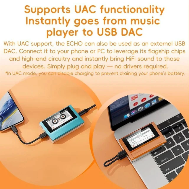 Alt view image 6 of 7 - Echo 4G Hi-Res Digital Audio Player, Dual DAC Bluetooth Music Player, 4.4mm Balanced Output, Color Screen, Portable DAP (Black 4G)
