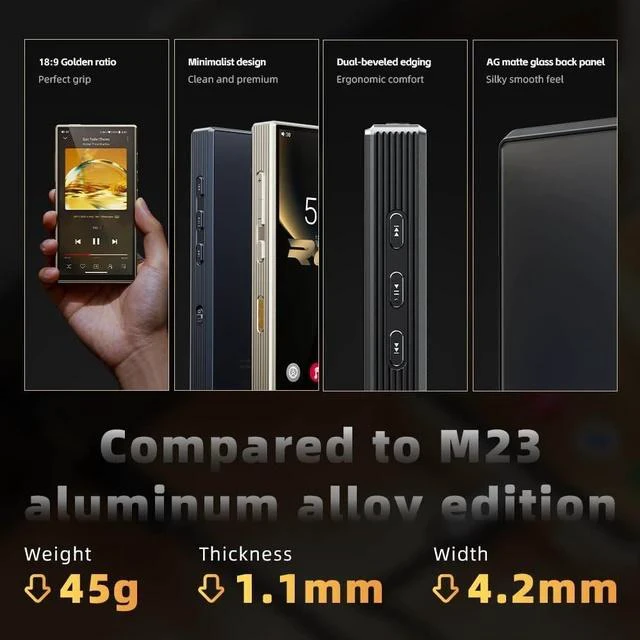 Alt view image 6 of 7 - M33 R2R Portable HiFi Music Player, Snapdragon 680, 8GB RAM + 128GB Storage, True R2R DAC, XMOS XU316 USB Audio, 1100mW Balanced Output, AUTO EQ, 5.5 Full HD Display (Dark Blue)