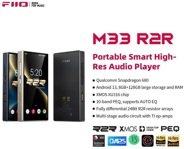 Alt view image 2 of 7 - M33 R2R Portable HiFi Music Player, Snapdragon 680, 8GB RAM + 128GB Storage, True R2R DAC, XMOS XU316 USB Audio, 1100mW Balanced Output, AUTO EQ, 5.5 Full HD Display (Dark Blue)