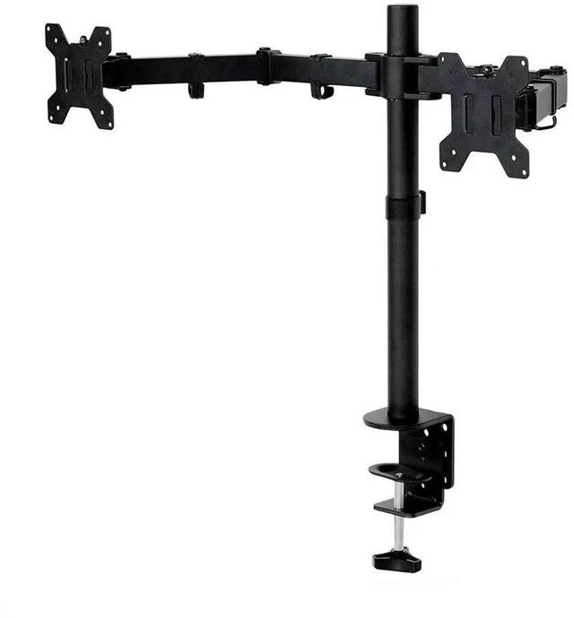 Main image of Dual Monitor Stand Side-by-Side & Stacked Setup, 2-in-1 Laptop/PC Mount, Tool-Free Clamp, Adjustable Ergonomic Desk Stand