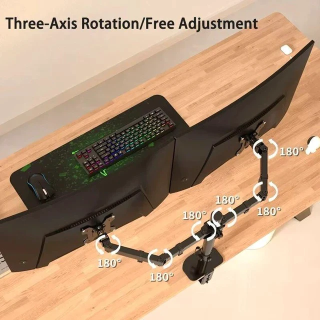 Alt view image 2 of 7 - Dual Monitor Stand Side-by-Side & Stacked Setup, 2-in-1 Laptop/PC Mount, Tool-Free Clamp, Adjustable Ergonomic Desk Stand
