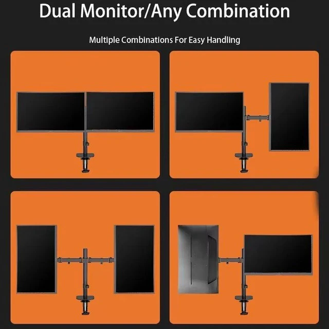Alt view image 3 of 7 - Dual Monitor Stand Side-by-Side & Stacked Setup, 2-in-1 Laptop/PC Mount, Tool-Free Clamp, Adjustable Ergonomic Desk Stand