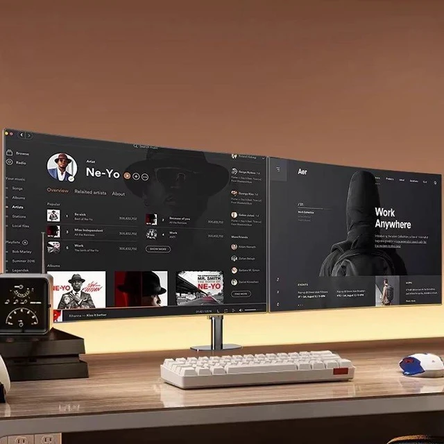 Alt view image 4 of 7 - Dual Monitor Stand Side-by-Side & Stacked Setup, 2-in-1 Laptop/PC Mount, Tool-Free Clamp, Adjustable Ergonomic Desk Stand
