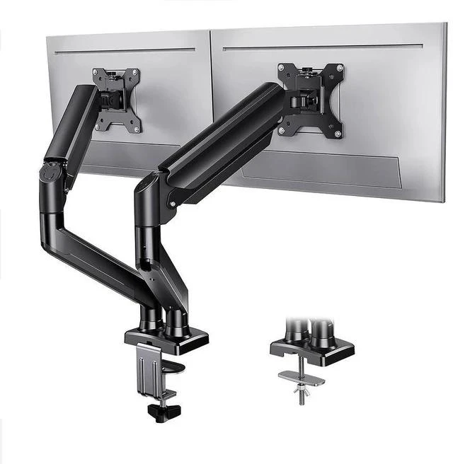 Main image of Adjustable Dual Monitor Stand for 32-Inch Screens 360° Swivel & Tilt Ergonomic Desk Mount for Home and Office Use