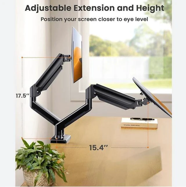 Alt view image 3 of 7 - Adjustable Dual Monitor Stand for 32-Inch Screens 360° Swivel & Tilt Ergonomic Desk Mount for Home and Office Use