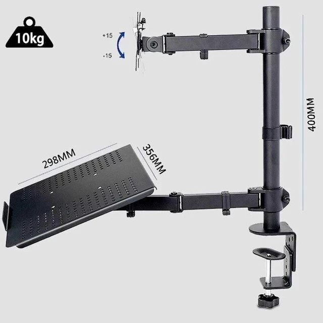 Alt view image 4 of 7 - Dual-Screen Desk Mount Mechanical Arm for Laptop + Secondary Monitor, 360° Swivel & Tilt, Space-Saving Suspended Stand