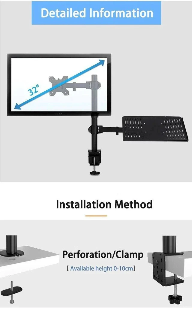 Alt view image 7 of 7 - Dual-Screen Desk Mount Mechanical Arm for Laptop + Secondary Monitor, 360° Swivel & Tilt, Space-Saving Suspended Stand