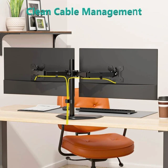 Alt view image 2 of 7 - Freestanding Dual Monitor Desk Stand for 27-Inch Screens Fully Adjustable Ergonomic Mount, 360° Rotation, Supports 2 Displays