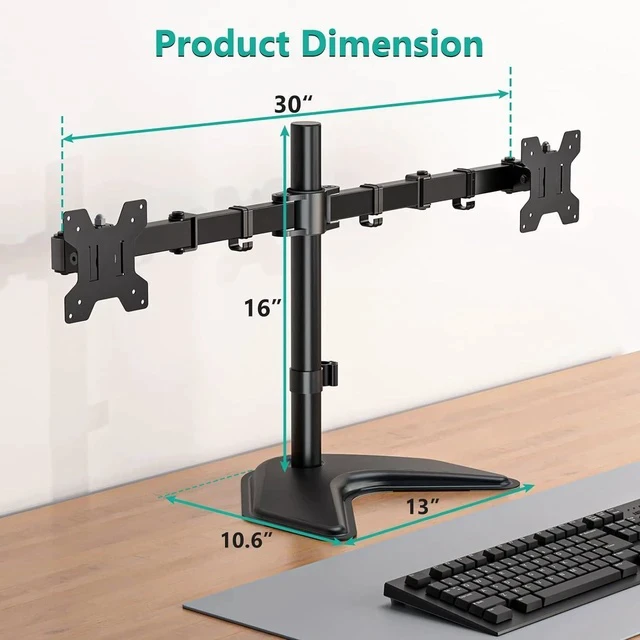 Alt view image 4 of 7 - Freestanding Dual Monitor Desk Stand for 27-Inch Screens Fully Adjustable Ergonomic Mount, 360° Rotation, Supports 2 Displays