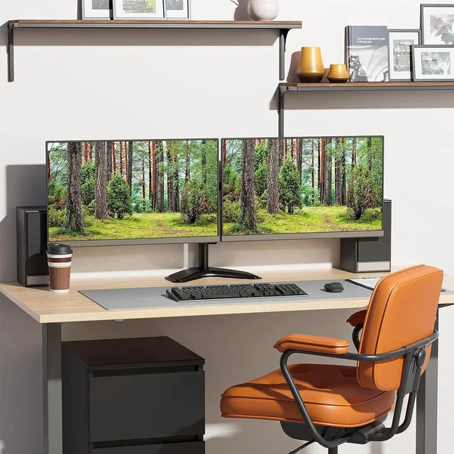 Alt view image 5 of 7 - Freestanding Dual Monitor Desk Stand for 27-Inch Screens Fully Adjustable Ergonomic Mount, 360° Rotation, Supports 2 Displays