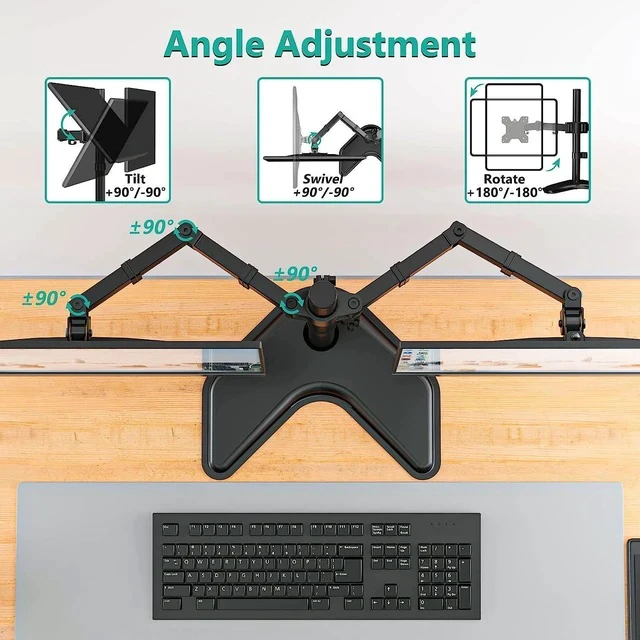 Alt view image 7 of 7 - Freestanding Dual Monitor Desk Stand for 27-Inch Screens Fully Adjustable Ergonomic Mount, 360° Rotation, Supports 2 Displays