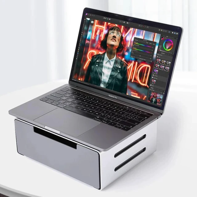 Alt view image 3 of 4 - L26 Aluminum Monitor Stand Riser with Drawer, Adjustable Height Desktop Stand for Monitors & Laptops up to 15.6 Inch, Ergonomic Stand with Storage for Home Office