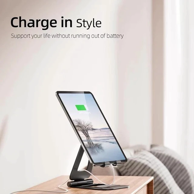 Alt view image 4 of 7 - Aluminum alloy tabletop lazy chair stand - Portable double-fold flatbed stand with adjustable tabletop for live streaming A5 black
