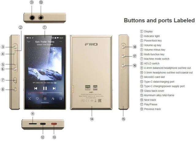Alt view image 3 of 7 - M21 Android 13 Portable Music Player MP3 Snapdragon 680 4* CS43198 DAC Chips Hi-Res Audio DSD Bluetooth LDAC (Titanium Gold)