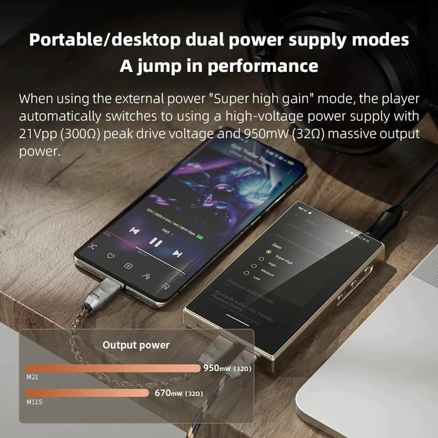 Alt view image 6 of 7 - M21 Android 13 Portable Music Player MP3 Snapdragon 680 4* CS43198 DAC Chips Hi-Res Audio DSD Bluetooth LDAC (Titanium Gold)