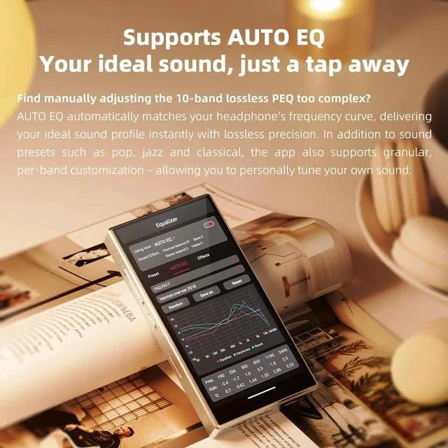 Alt view image 6 of 7 - M33 R2R Portable HiFi Music Player, Snapdragon 680, 8GB RAM + 128GB Storage, True R2R DAC, XMOS XU316 USB Audio, 1100mW Balanced Output, AUTO EQ, 5.5 Full HD Display (Vintage Gold)