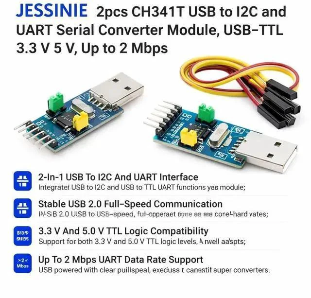 Alt view image 2 of 6 - 2pcs CH341T USB to I2C and UART Serial Converter Module, USBTTL 3.3 V 5 V, Up to 2 Mbps