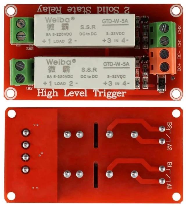 Main image of 5V 1 Channel Solid State Relay Module, High Level Trigger, 5A DC Control (2 Channel)
