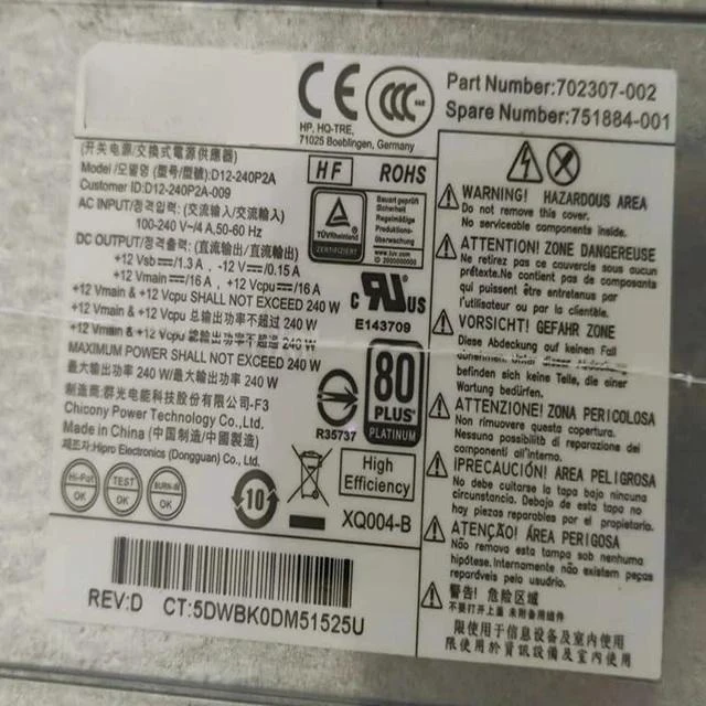 Alt view image 5 of 6 - D12-240P2A 702307-002 751884-001 Original New Power Supply for H P 400 600 800 690 G1 G2 G3 99 SFF 240W