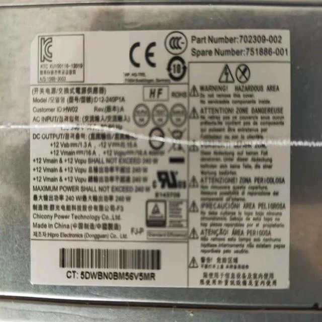 Alt view image 4 of 4 - 240W D12-240P1A 751886-001 702309-002 Original New Power Supply for H P 600 800 G1
