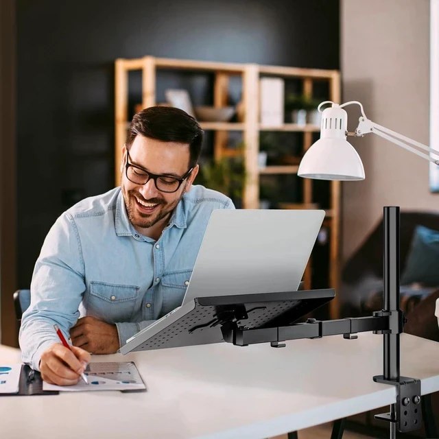 Alt view image 5 of 7 - Laptop Stand with Cooling Rotating Height-Adjustable Ergonomic Desk Stand, Universal Notebook Riser Tray for Standing/Sitting Office