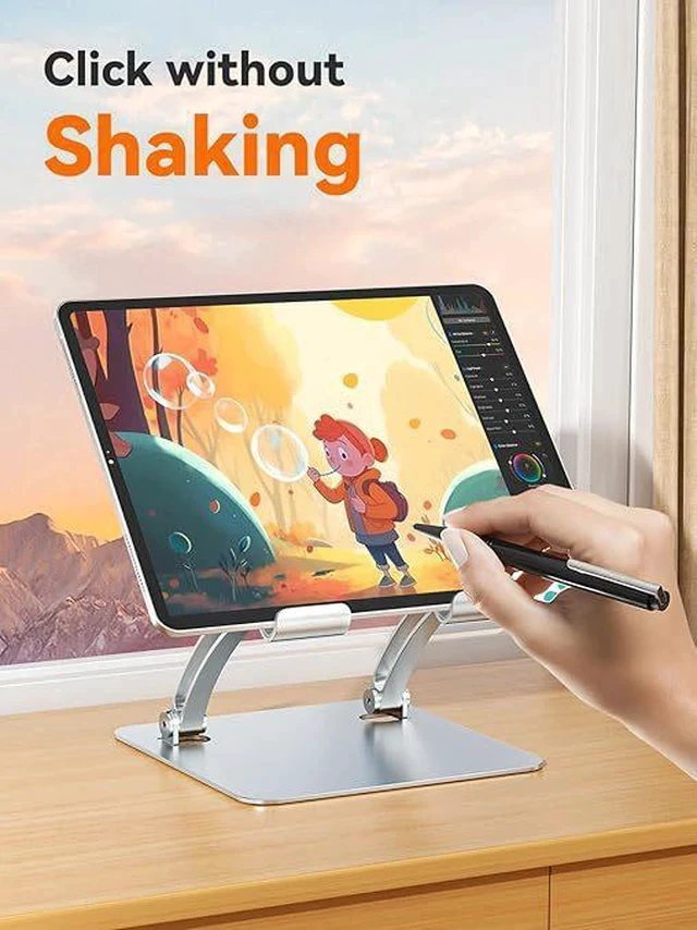 Alt view image 2 of 7 - T84-1 Portable Folding Aluminum Tablet Stand, Gaming Desktop Holder for 4-16.5 Inch Tablets & Phones, Adjustable Angle Game Support Stand, Silver