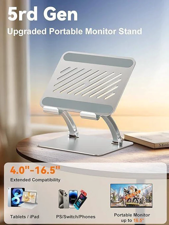 Alt view image 3 of 7 - T84-1 Portable Folding Aluminum Tablet Stand, Gaming Desktop Holder for 4-16.5 Inch Tablets & Phones, Adjustable Angle Game Support Stand, Silver