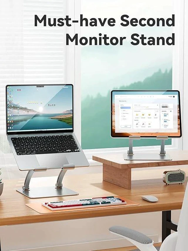 Alt view image 4 of 7 - T84-1 Portable Folding Aluminum Tablet Stand, Gaming Desktop Holder for 4-16.5 Inch Tablets & Phones, Adjustable Angle Game Support Stand, Silver